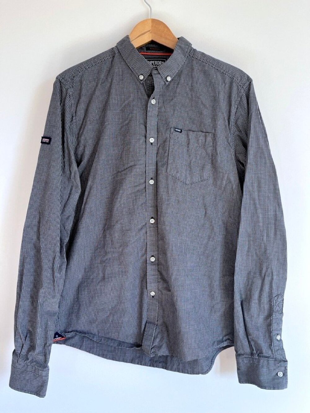 Superdry Ultimate Oxford Microcheck Shirt Navy Regular Fit L Casual